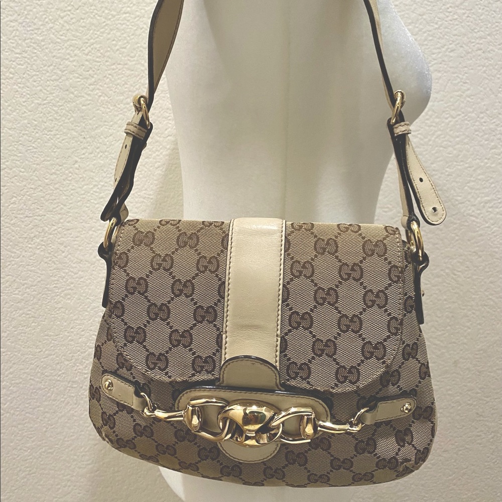 AUTHENTIC GUCCI SHOULDER BAG BROWN CANVAS